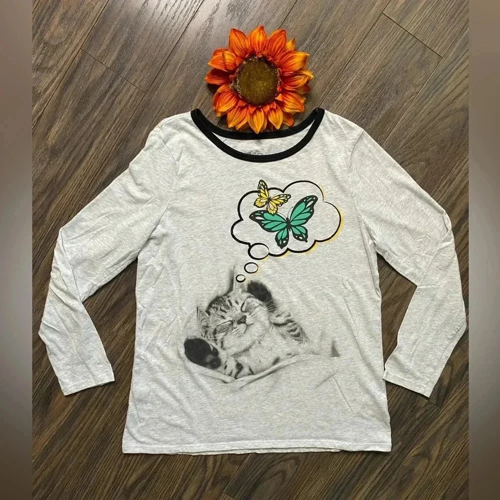 🌻5/$25🌻JUSTICE Long Sleeved Cat T-Shirt | 16/18 |
